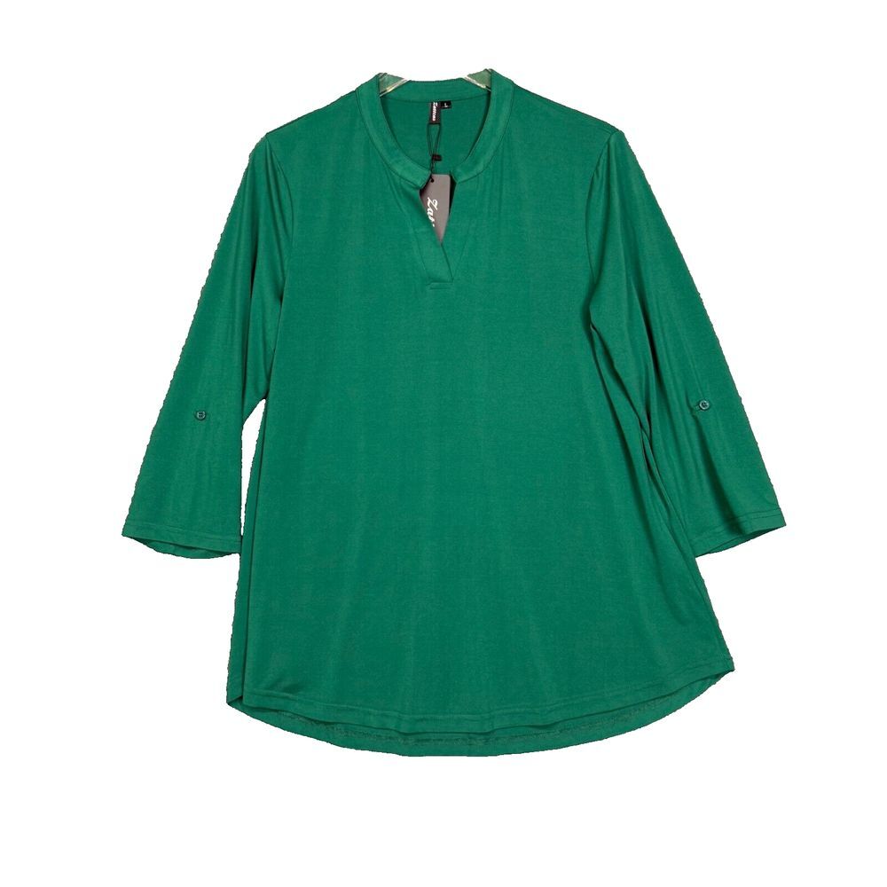 Zattcas Shirt Womens‎ Large Green Popover Blouse Adjustable Sleeve Holiday NWT